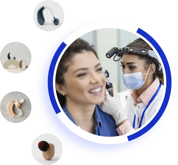 Audiologist conducting a hearing test at an Atulya Hearing clinic